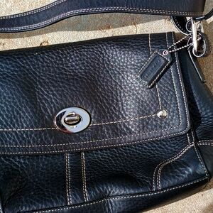 Coach leather Shoulder Bag with Pebbled Leather and Long Strap